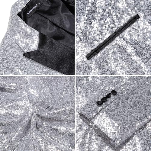 Barry.Wang Mens Sequins Blazer Shiny Vest Waistcoat Bowtie Set Sparkle Dress Suit Jacket Cocktails Shiny Metallic Disco Dance Party Tuxedo Homecoming 4pcs XXXL3