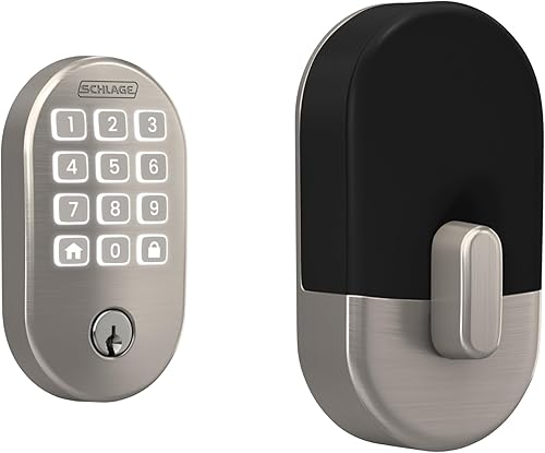 Schlage Cerradura inteligente Arrive WiFi, cerradura de puerta de entrada sin llave con borde Remsen, níquel satinado, compatible con Alexa y