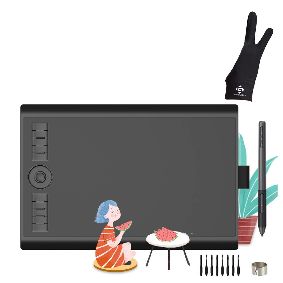 GAOMON M10K PRO Pen Tablet & 2-Finger Gloves- 10'' Tilt-Support Graphics Drawing Tablet for Digital 