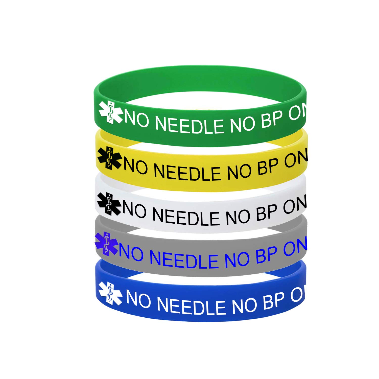 5 Color Pack-Personalized Engraved Medical Alert ID Jewelry Food Drug Allergy Bracelets,100% Silicone Rubber ID Survivor Bracelet Band,Emergency Contact Bracelet,Diabetes Bracelet,5.5"-7.9"