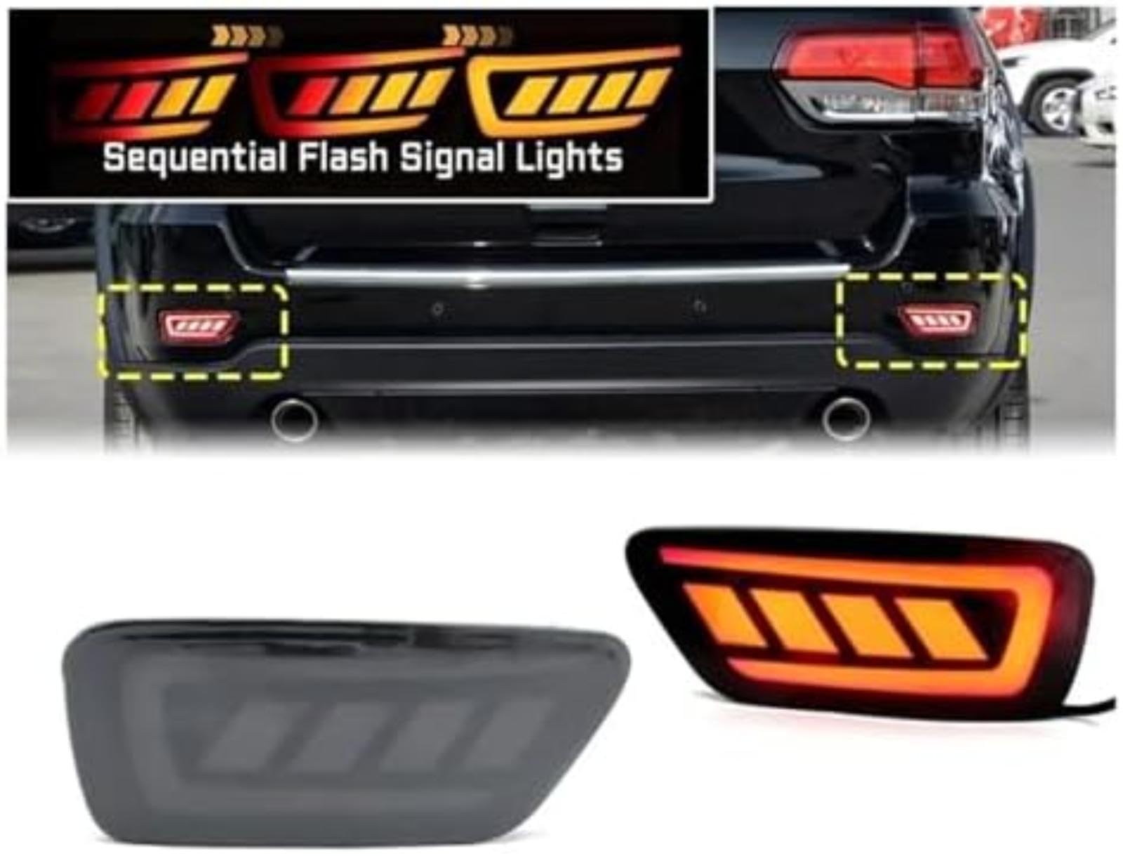 Riflettore paraurti posteriore, per Jeep, per Grand Cherokee 2011-2022, per Compass 2011-2015-2017 Riflettori per fanali posteriori a LED per auto Indicatori di direzione dei (Red)
