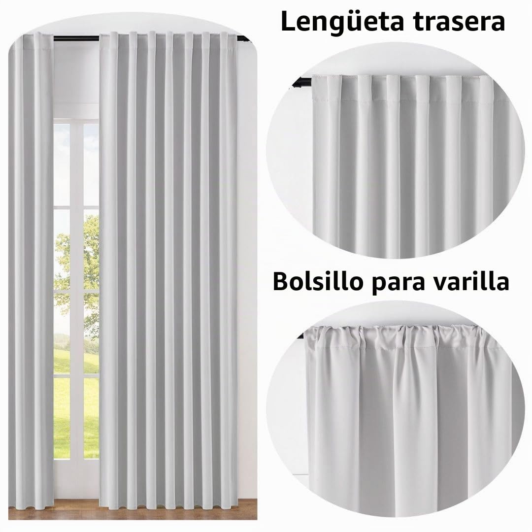 Joydeco Cortinas Opacas Modernas 2 Piezas 140x260cm, Juego de Cortinas Termicas Aislantes Frio y Calor Paras Dos Puertas Ventanas de Balcón, 85% Blackout Curtains con Trabillas Ocultas - Gris Blanco