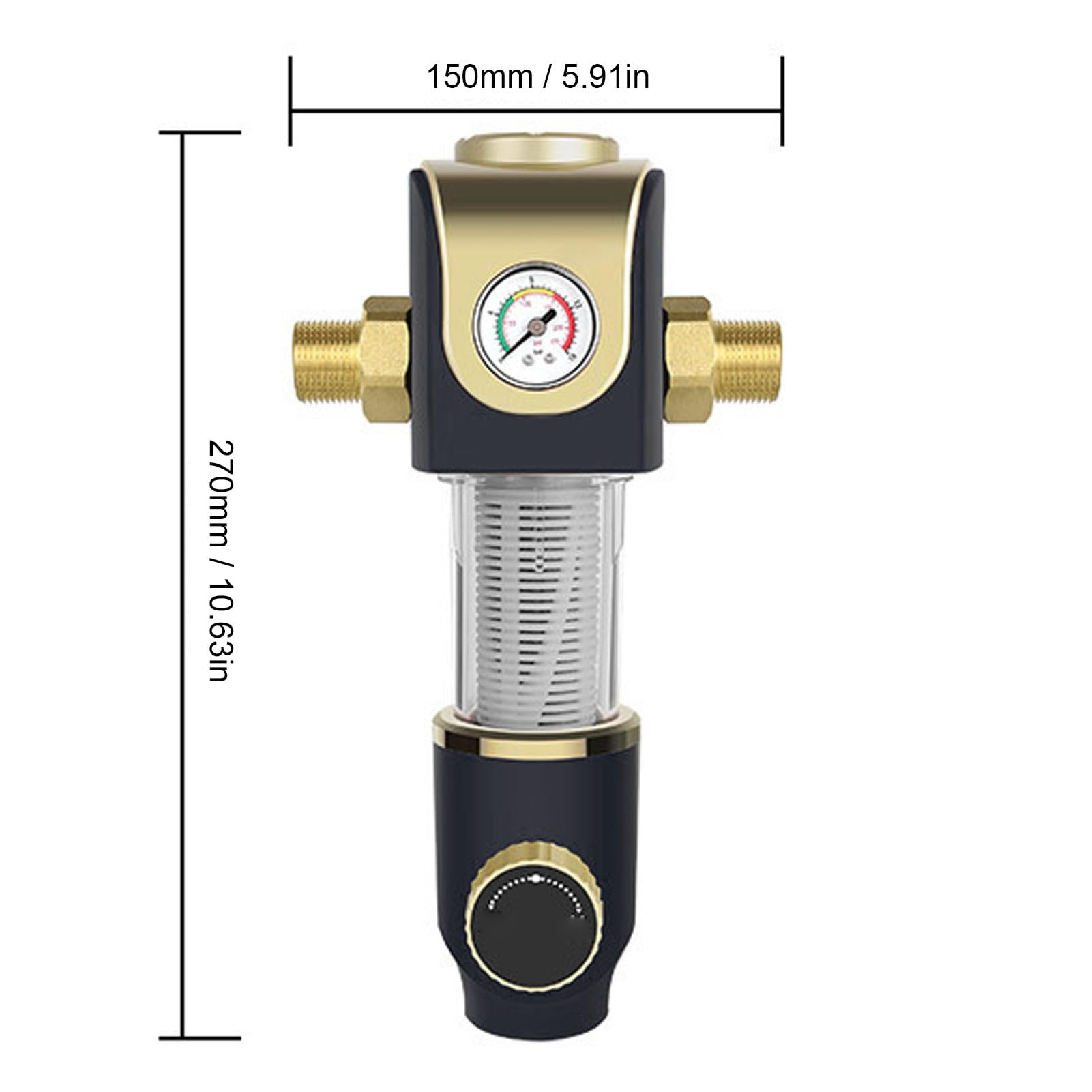 Filtro de Sedimentos de Prefiltración de Agua Filtro Giratorio para Toda la Casa Pantalla de Acero Inoxidable 316L de 40 Micras Flujo 8T H con Manómetro para Agua