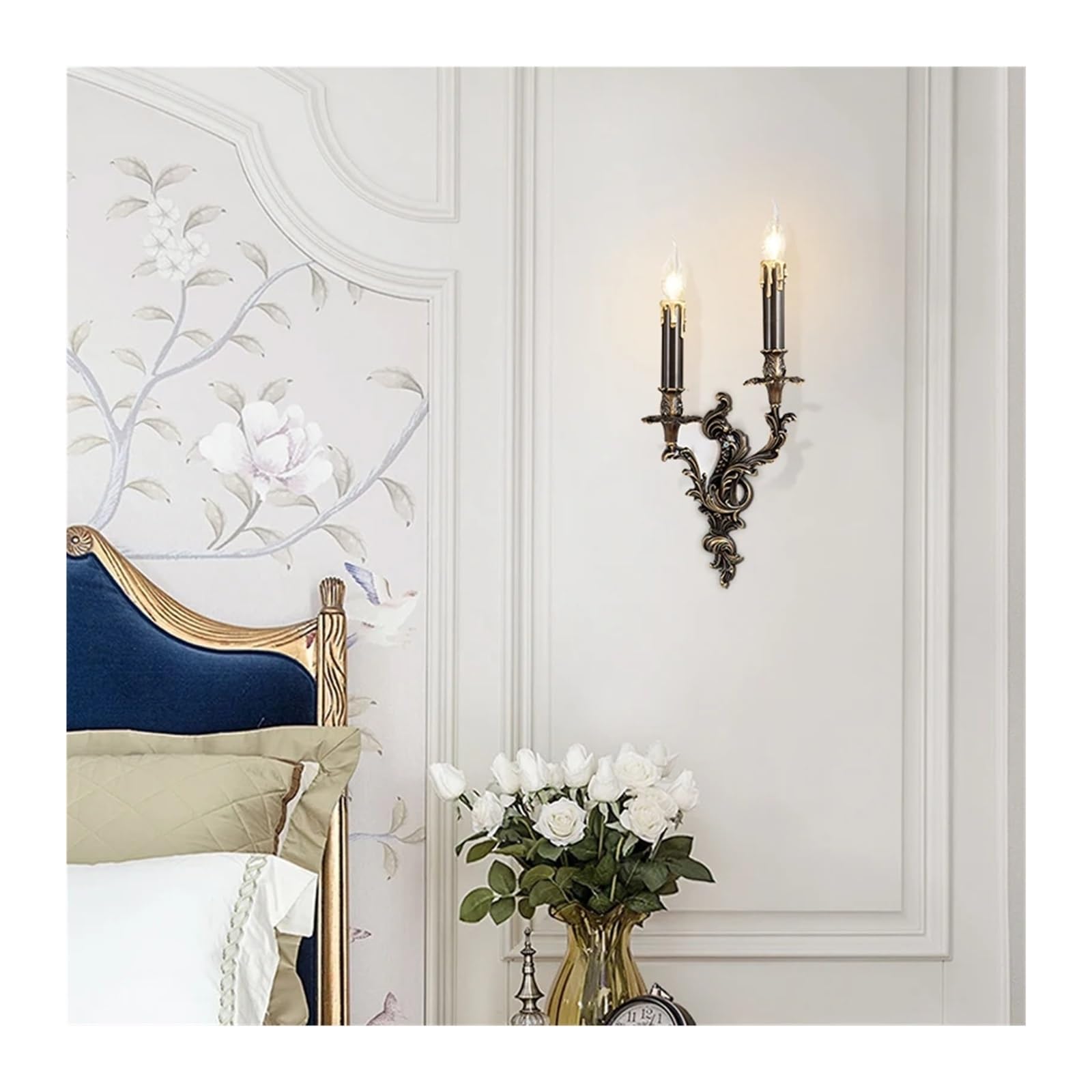 Jybnbbe Black Lighting Fixtures French Classical Retro Wall Lamps Luxury Royal Antique Brass Copper,Chandelier,-02