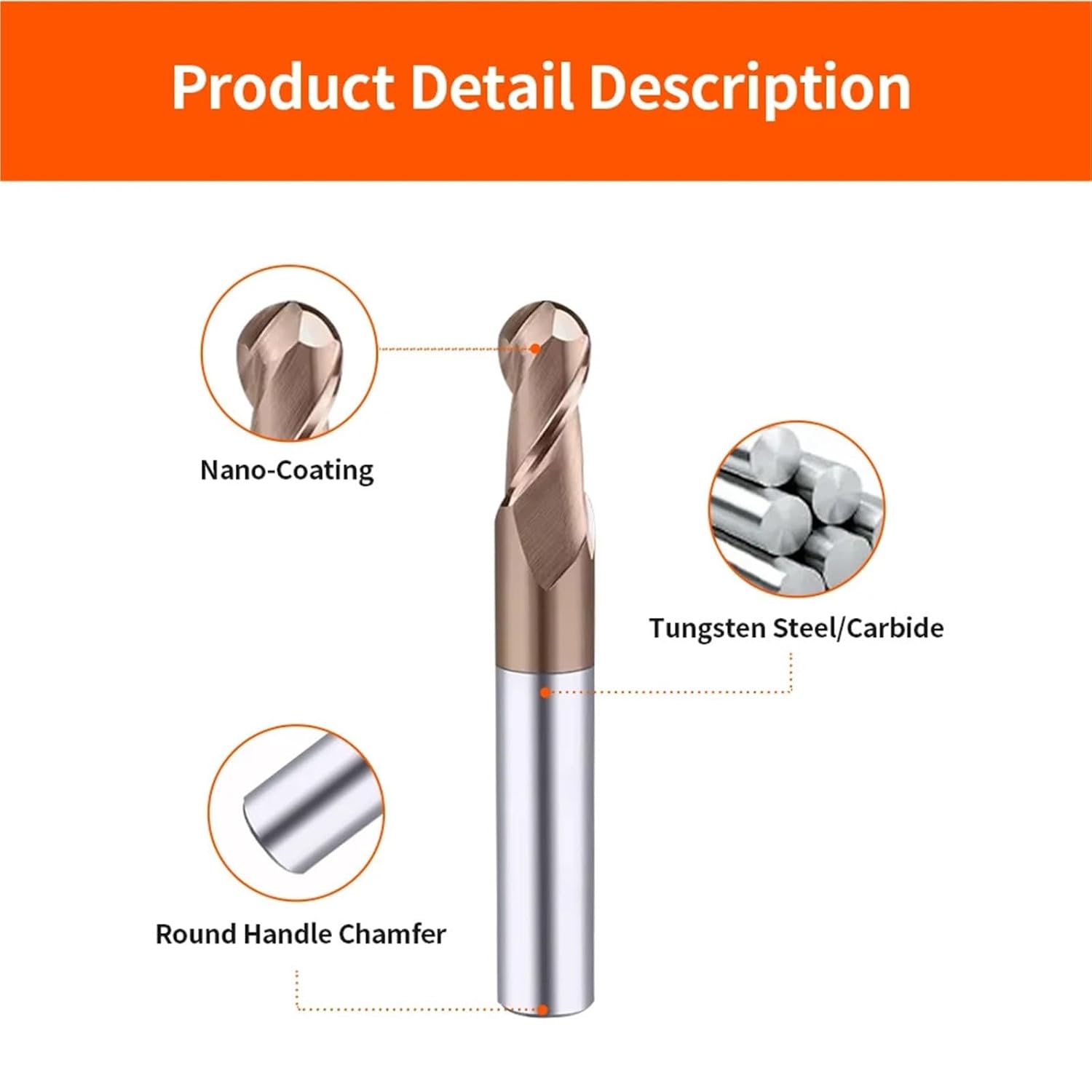 HRC55 Ball Nose End Mill Carbide Milling Cutter Router Bit for Metalworking CNC Lathe Tools Tungsten Steel Metal(R6xD12x150L)