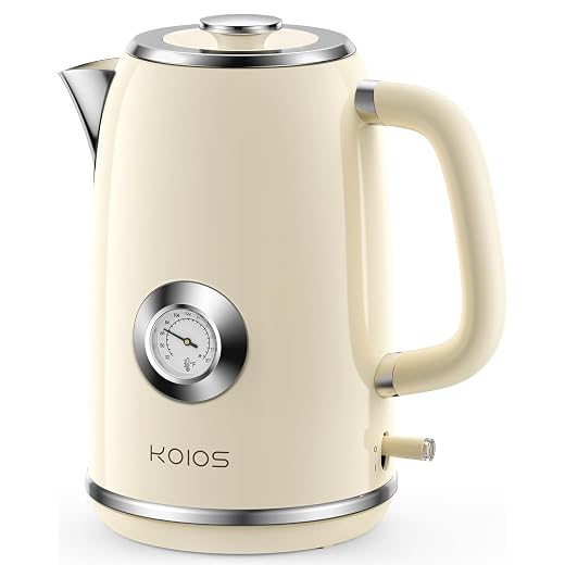 Electric Kettle, 1.8 L Hot Water Boiler Heater with Thermometer, 1500W Retro Electric Tea and Water Kettle with LED Indicator, 100% Stainless Steel, Auto Shut-Off & Boil-Dry Protection, Beige
