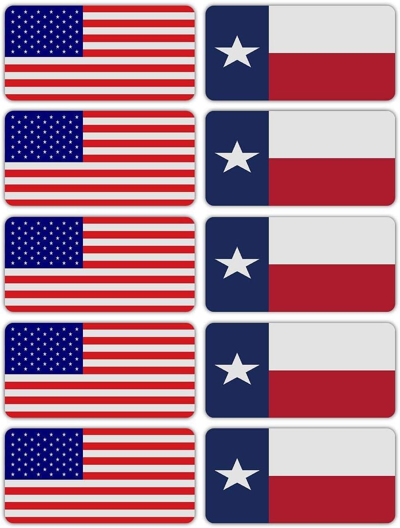 (x10) 3M Reflective Texas and US Flag Stickers | Versatile Safety Decals | Hard Hats, laptops, Bikes, toolboxes