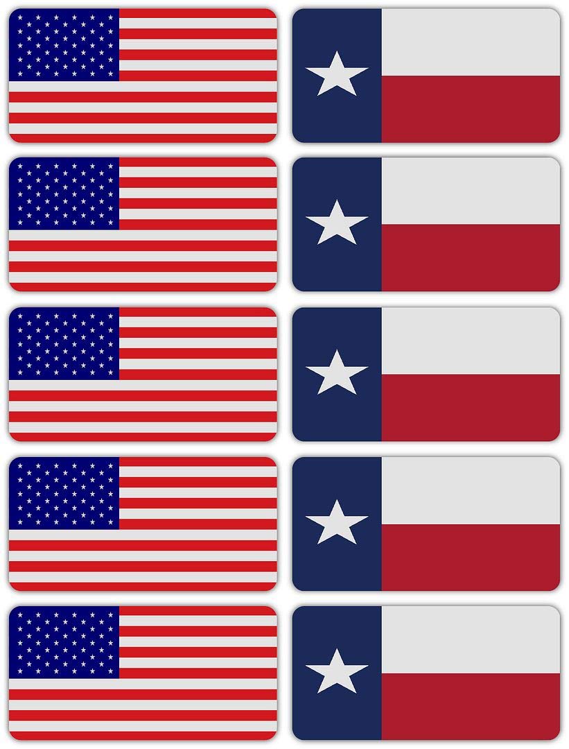 (x10) 3M Reflective Texas and US Flag Stickers | Versatile Safety Decals | Hard Hats, laptops, Bikes, toolboxes