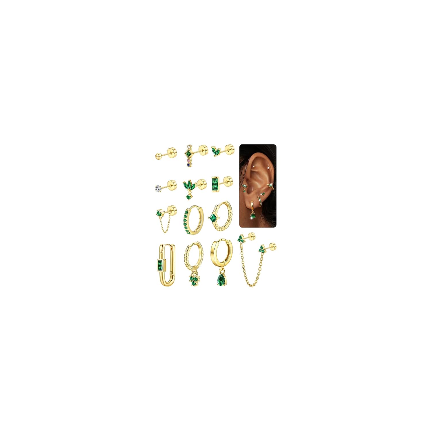 Sanfenly Stud Earrings Small Gold Hoop Earrings Set for Women Flat Back Earring Hypoallergenic Cartilage Earring Lightweight Dainty