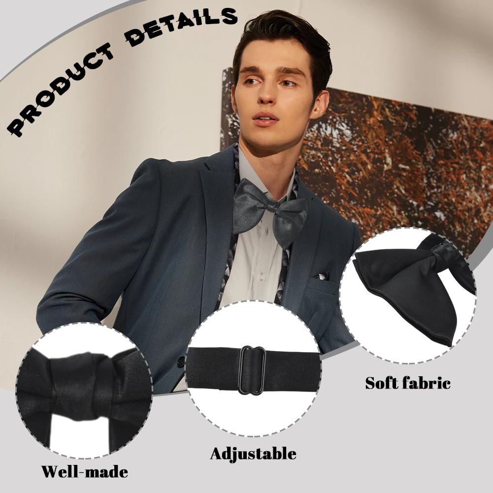Papillon Nero Uomo In Raso Preannodato Regolabile – 13×10 Cm, In Seta Morbida, Per Smoking, Matrimoni E Banchetti