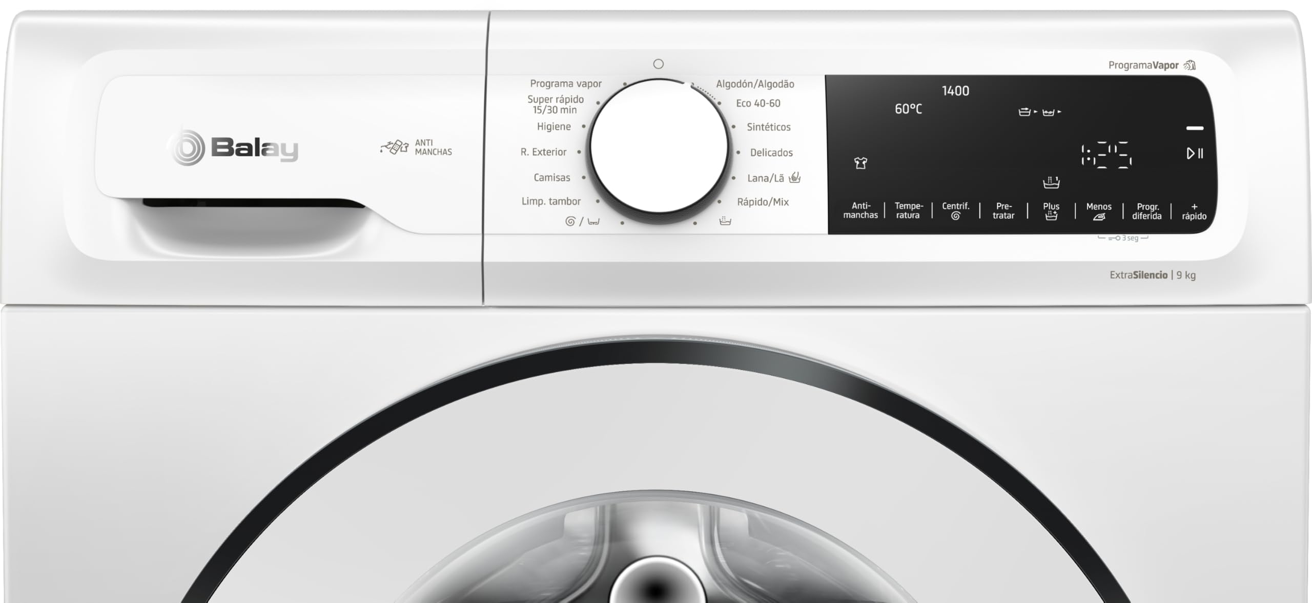 Balay - Lavatrice con programma ferro da stiro, 9 kg, 1400 giri/min, bianco | Riduce la formazione di pieghe e facilita la stiratura con il programma ferro da stiro.