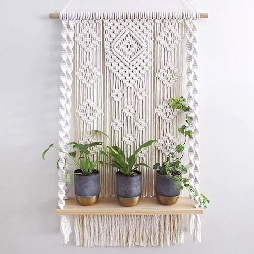 AMIAEDU - Estante colgante de pared de macramé, hecho a mano, estilo bohemio, para interiores y macetas, colgador de cuerda para decoración de pared