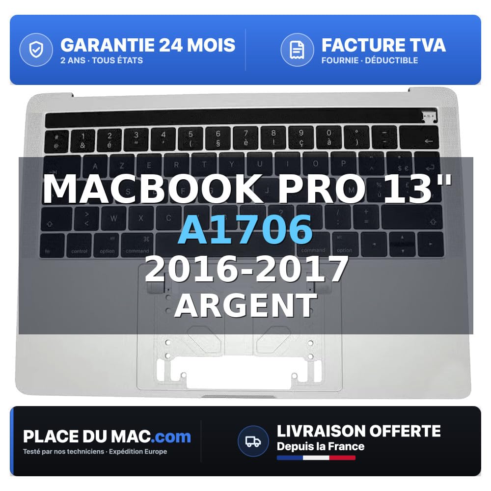 reboot Cover Superiore Tastiera Francese (A1706) Argento MacBook Pro Retina Touchbar 13 2016-2017 Compatibile Apple Grade C