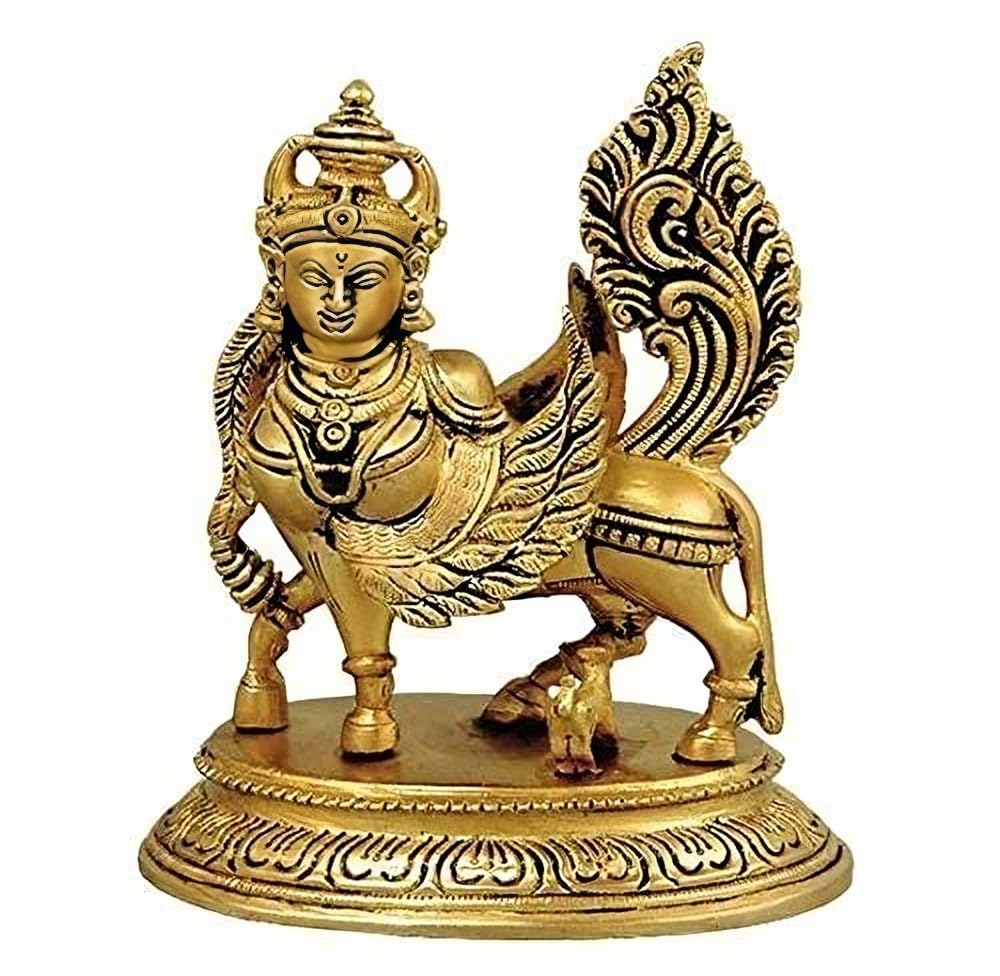 Crown Warriors Metal Kamdhenu Idol Collections Metal Kamadhenu Cow Statue Height-6.5" Money Attraction Cow, kaamdhenu with face and Wings | Home Decor Pack of 1 Piece