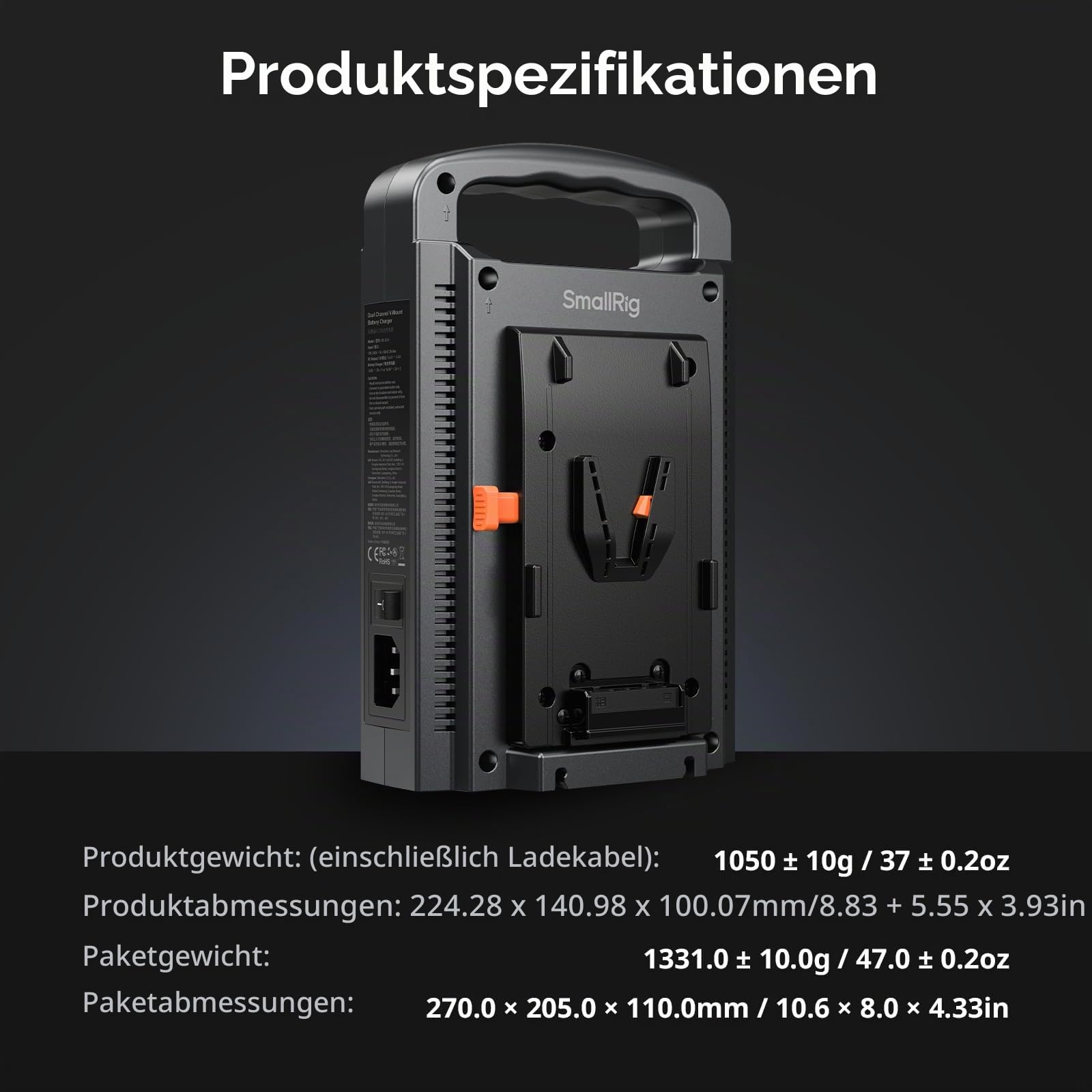 SMALLRIG V-Batterie-Ladegerät mit Doppelk, V-Montage, Akku-Ladegerät für SMALLRIG VB50 / VB99 / VB99 Pro / VB155 / VB212-4578