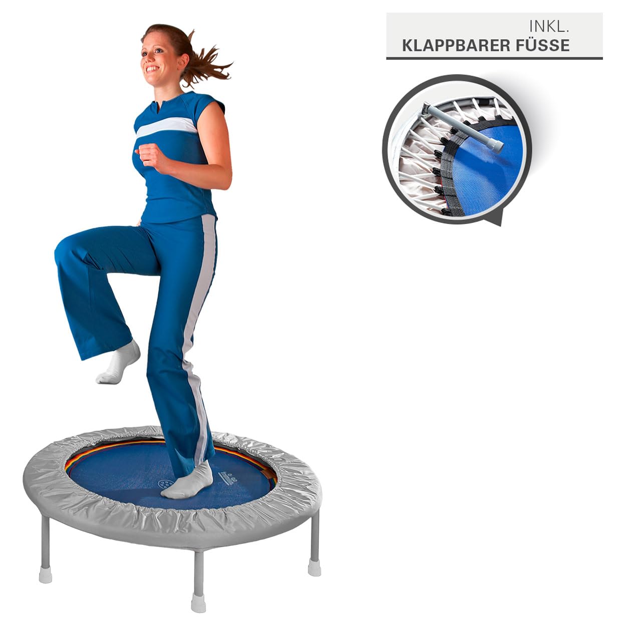 Trimilin ginnastica/Fitness/resistenza/Indoor trampolini per il tempo libero, riabilitazione e riabilitazione, nero/argento, Trimilin Mini Swing mit Klappbeinen