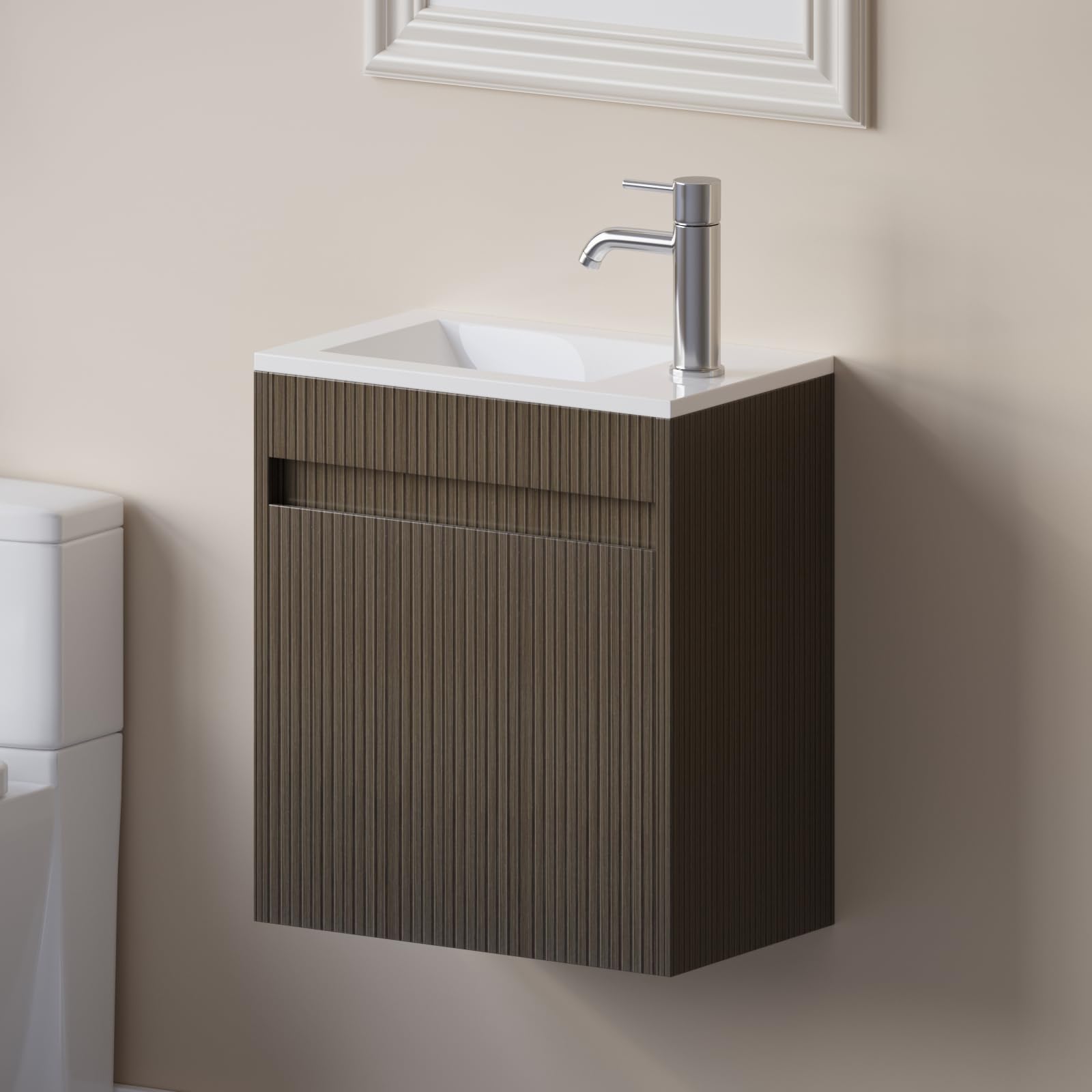 wonline 16 inch Small Wall Mounted Floating Bathroom Vanity Sink Combo