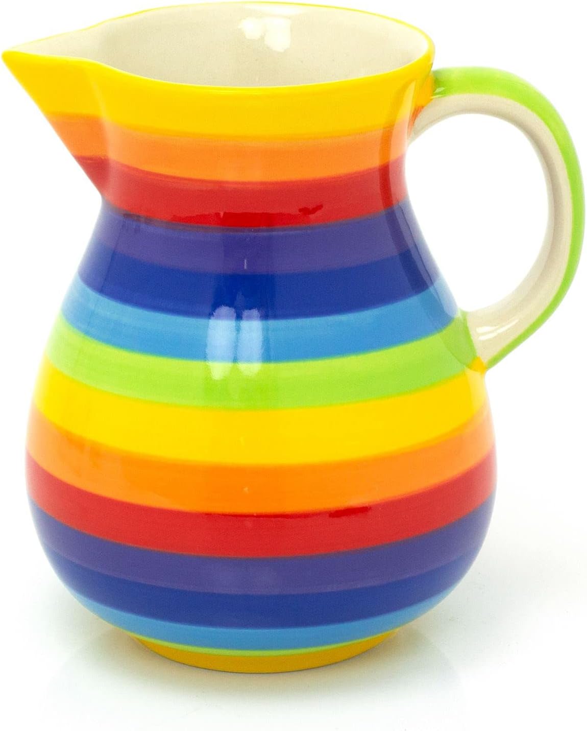 Hand Painted Rainbow Stripe Ceramic Flower Jug Vase Serving Jug Water Pitcher Large Milk Jug