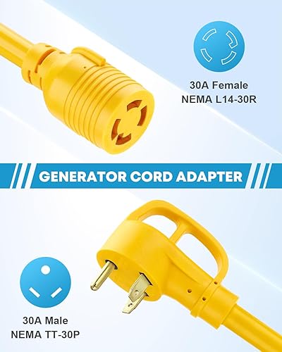 Miniatura 9 de Kohree Cable adaptador NEMA L14-30P de 4 clavijas macho a hembra de 50 amperios para autocaravana, enchufe de bloqueo giratorio NEMA L14-30P a