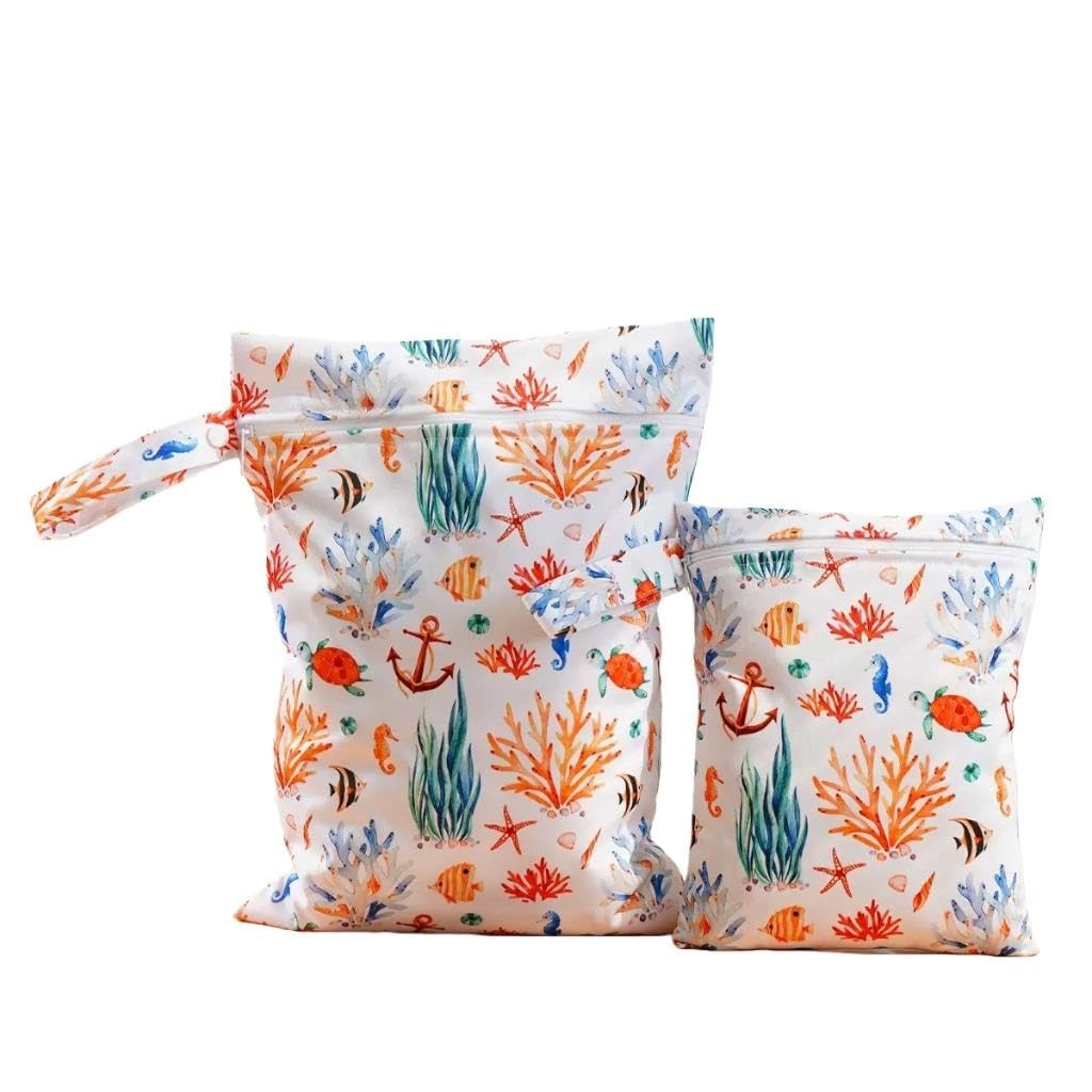 2 Sizes Wet Bags, Waterproof Storage Bag for Baby Diapers and Pump Parts, Reusable Diaper Bag with Zippered Pockets and Handle, Travel Bags, Beach, Pool, Gym Bag for Swimsuits & Wet Clothes, Set of 2 โ image 1