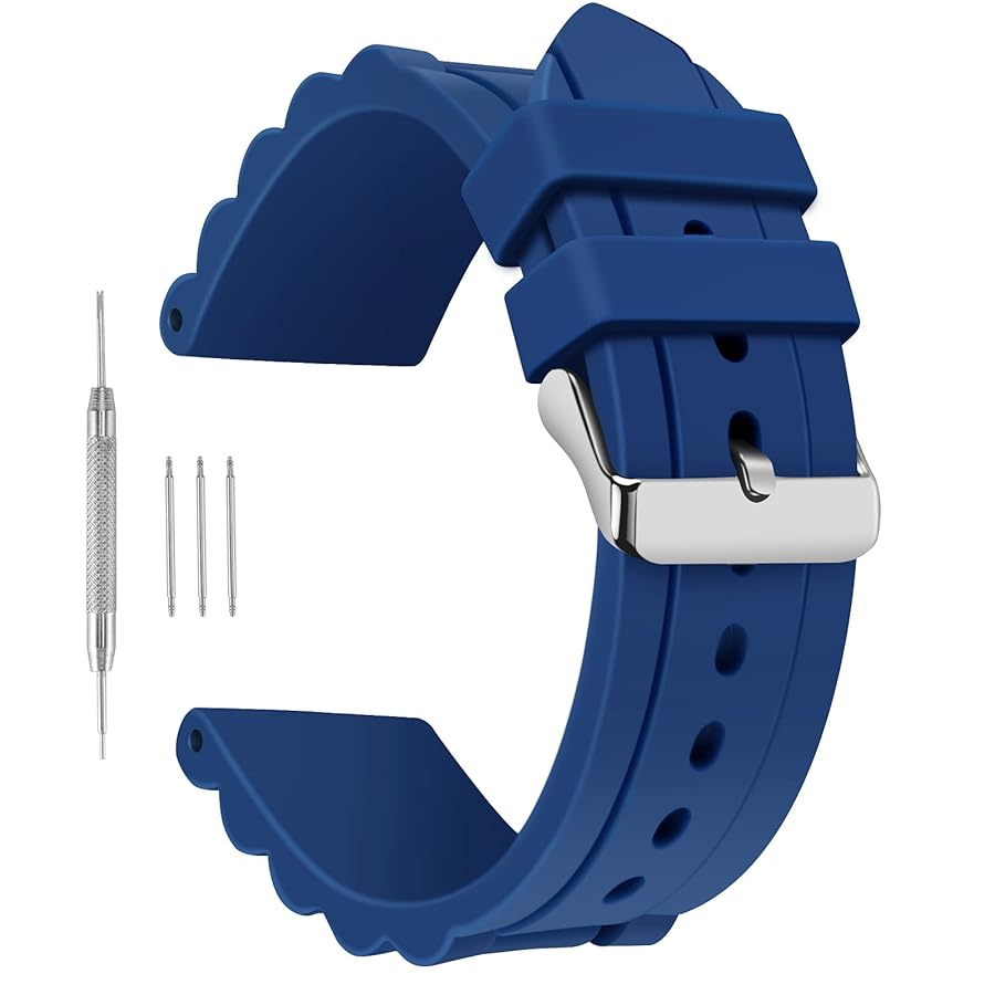 FOSSILシリコンベルトダイバーズウォッチ Amazon.com: 24mm Blue Watch Straps Silky Soft Rubber Watch