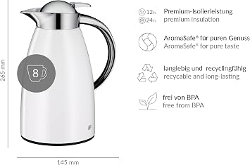 alfi Signo 1421211100 Insulation Jug - Varnished Stainless Steel - 1 l - Alpine White