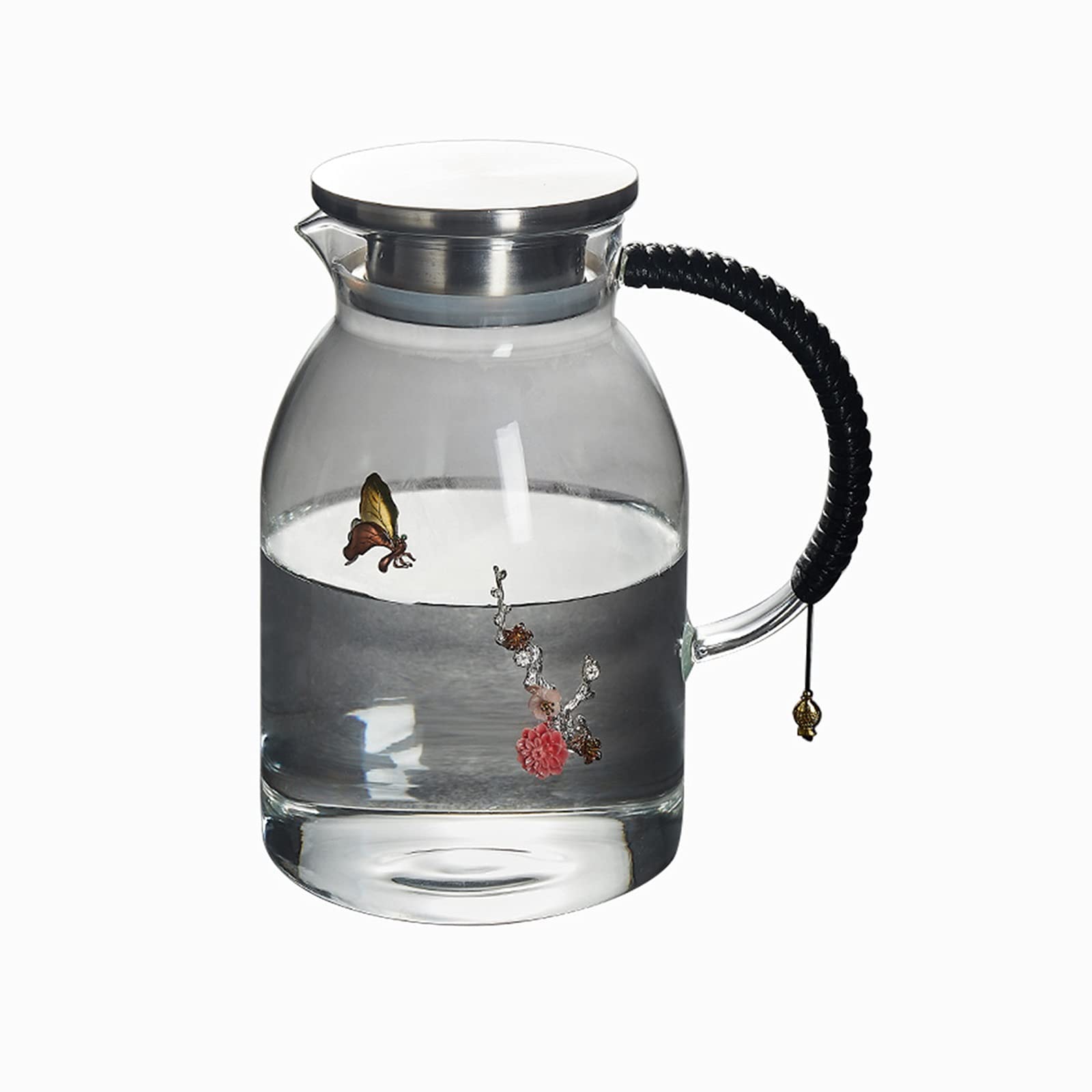 Jarras Jarra de Plata con Incrustaciones de Vidrio con Mango Anti-escaldado Jarrafa de Gran Capacidad con Tapa de Acero Inoxidable Tetera de la Tetera Jugo Jugado Jarra de Vidrio