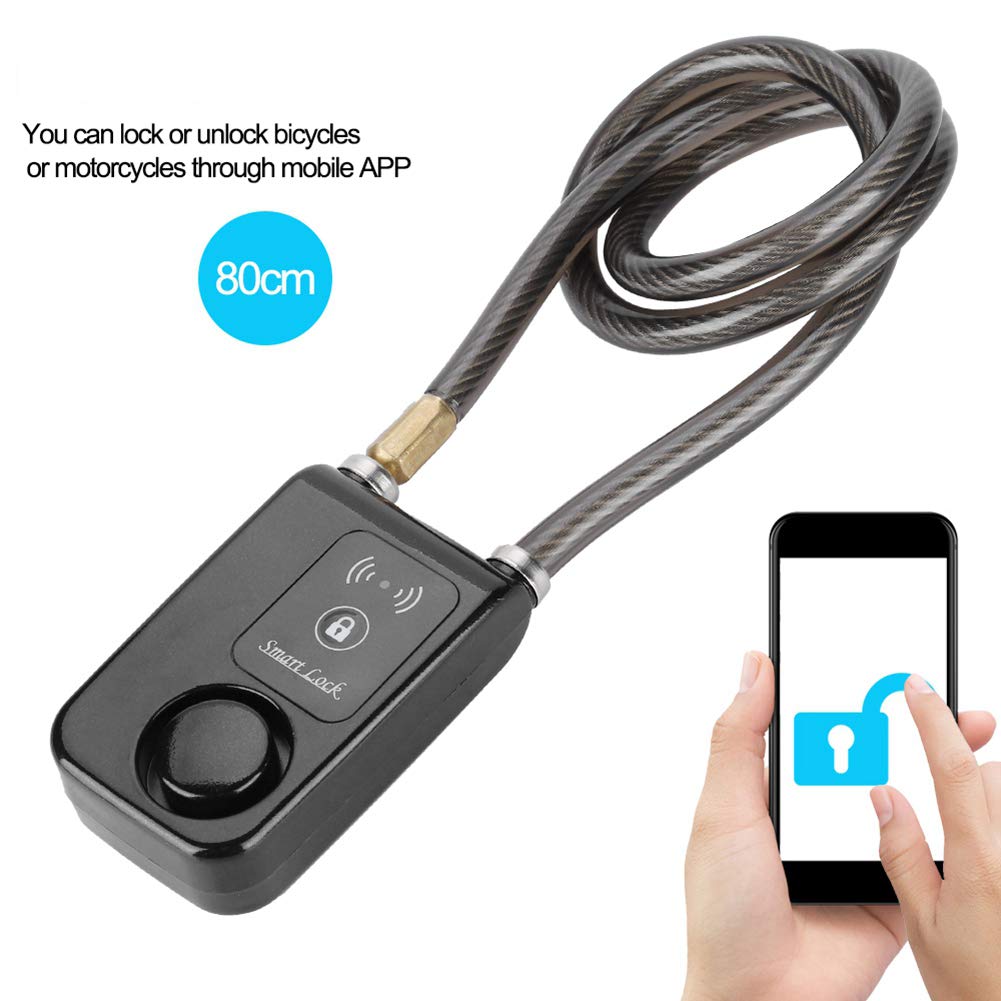 Serrure intelligente Bluetooth sans clé, avec alarme antivol 110db, étanche IP44, pour vélo et moto, câble métallique en plastique ABS, 80cm