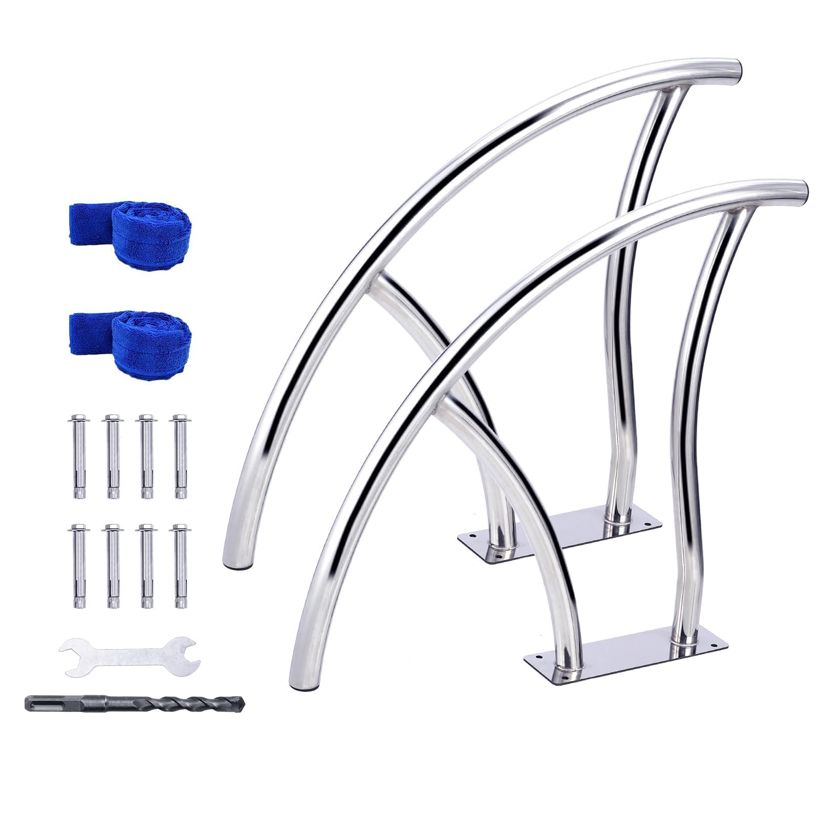76 cm x 76 cm Stainless Steel Pool Handrail, Inground Swimming Pool Railing with Non‑Slip Blue Grip Cover, Rustproof Safety Grab Rail for Spa Hot Tub Steps, Complete Mounting Kit