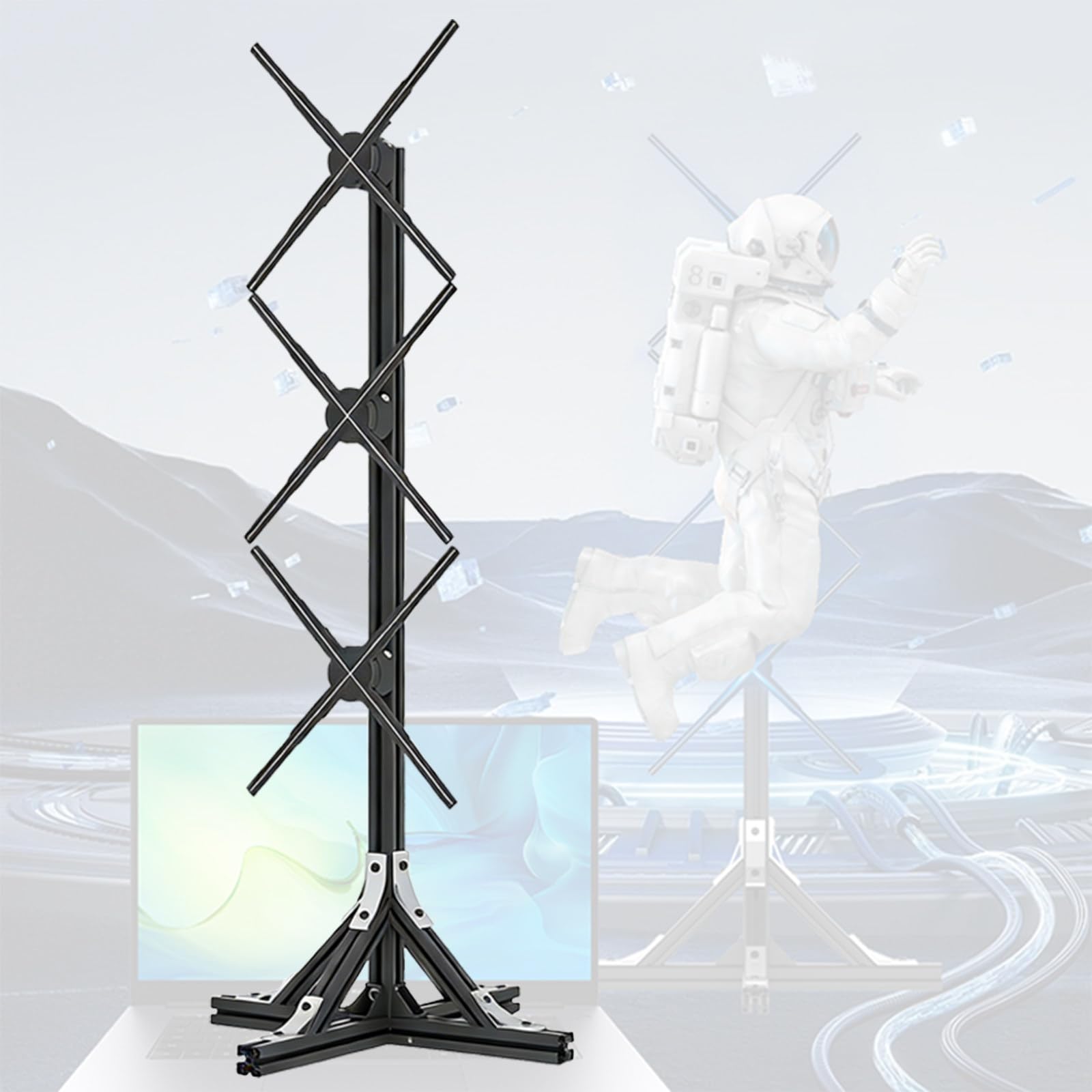 3D Hologram Projector Advertising Display,3 x 48cm Fans, Holographic Fan LED, Customizable Video Content for Halloween Party Events Holographic Light