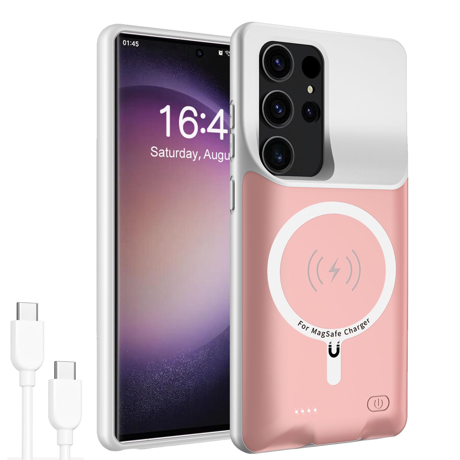 Battery Case for Galaxy S22 Ultra/S23 Ultra,12000mAh High Capacity Rechargeable Portable Protective Extended Charger Case Compatible with S22 Ultra/S23 Ultra 6.8inch Charging Case with Wireless-Pink