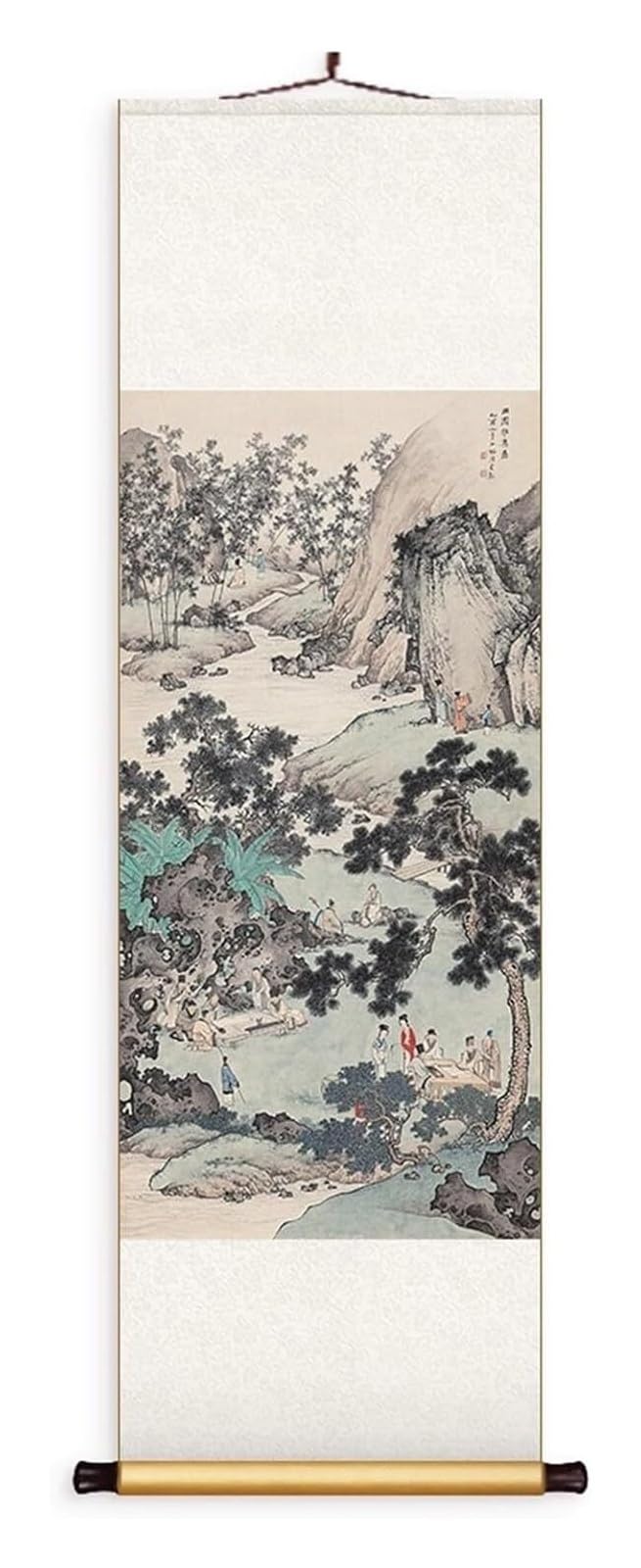 Chiński obraz z motywem pejzażu ogrodowego, jedwabna sztuka ścienna do salonu, tradycyjny wystrój Feng Shui, reprodukcja prezentu(Creamy White,40L x 128W cm)