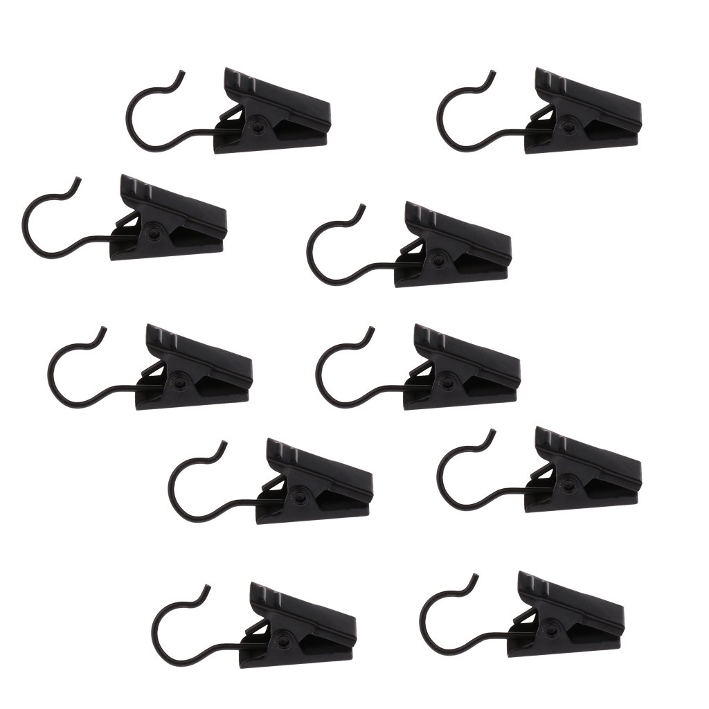 Segolike 10Pcs Door Curtain Clips with Hook Balcony Valance Slider Hanger Hook Clips 32mm, Strong Catcher - Black, 32mm