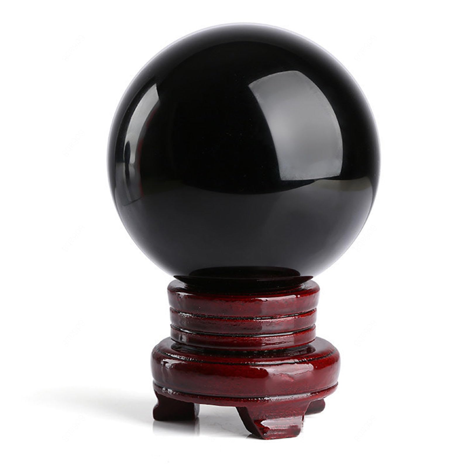 BJXKHFPIV Black Obsidian Crystal Balls with Wooden Stand,Fengshui Crystal Sphere Telling Ball for,Witchcraft Halloween Home Decorations,50mm