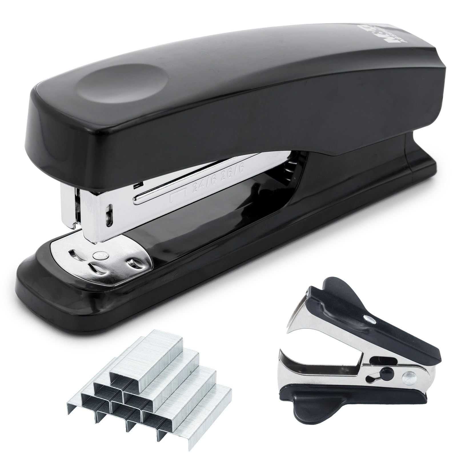 Desktop Stapler with 25 Sheet Capacity, Two Binding Modes, Basic Stapler Set with 1000 Staples and Remover, Durable Staplers for Office Home (Black)