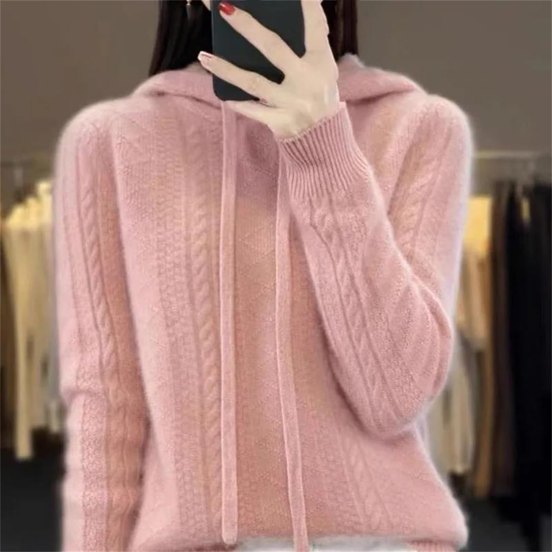 Maglione da donna autunno e inverno lavorato a maglia con cappuccio casual lana manica lunga ufficio donna pullover top