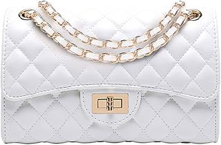 Eveupp White Crossbody Bags for Women Small White Purse Quilted Purses with Chain Strap Medium