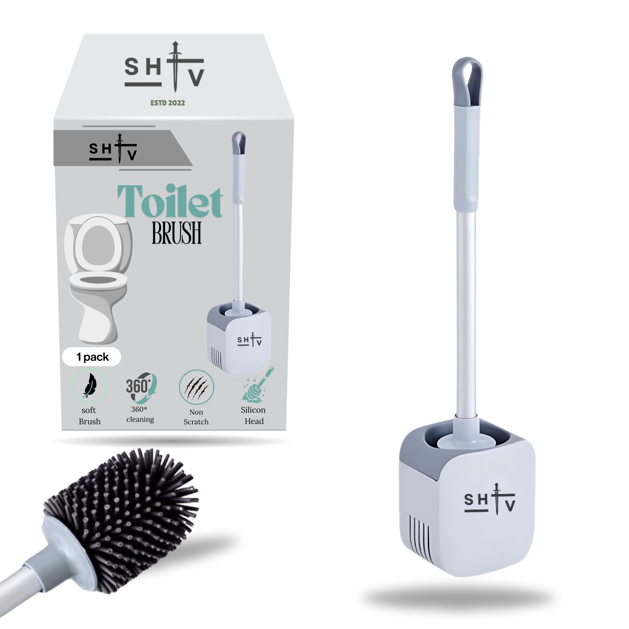 Silicone Toilet Brushes & Holders, Deep Cleaner, Toilet Brush with Quick Drying Holder Set for Bathroom (GRAY)