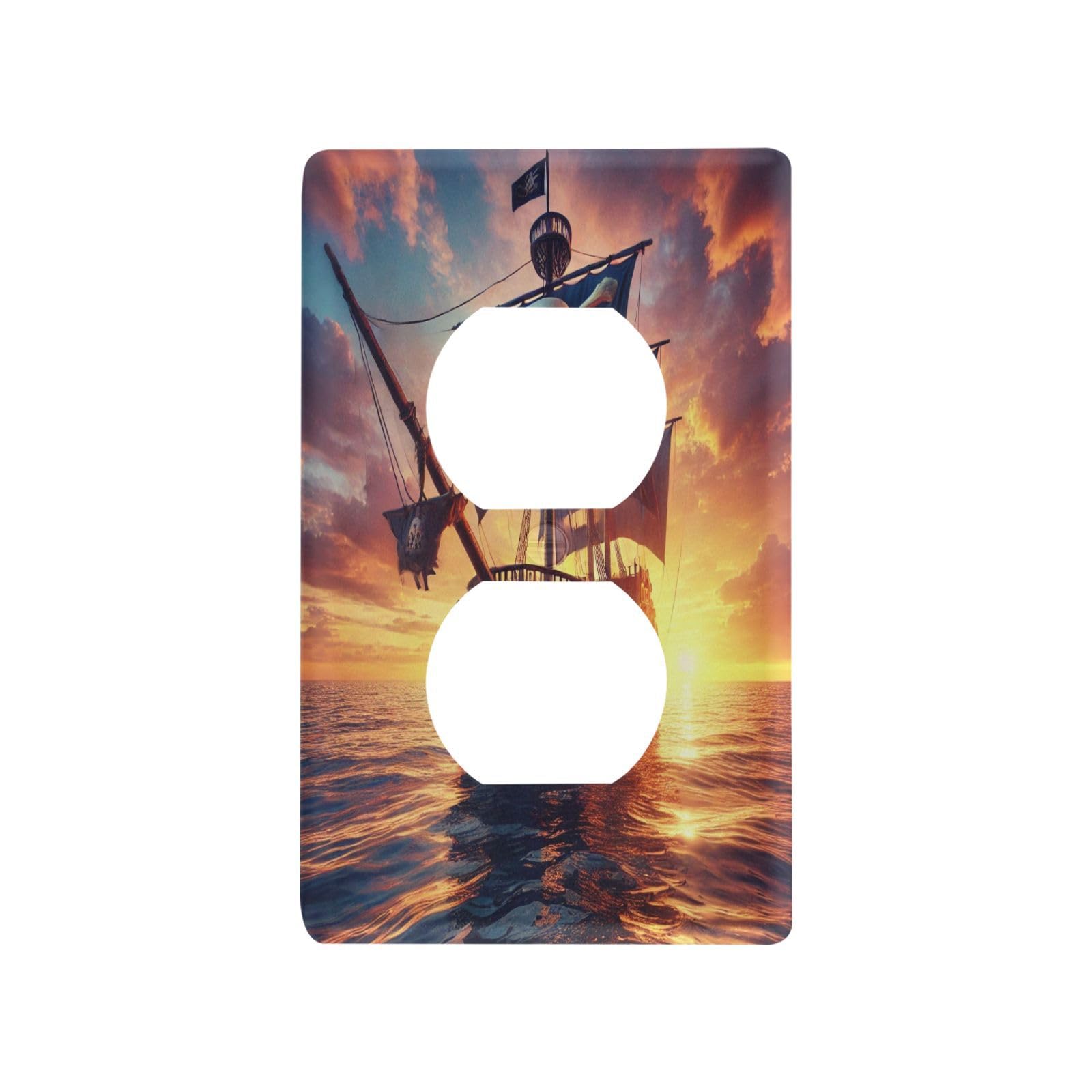 Pirate Ship Skull Orange Light Switch Cover Decorative Receptacle Outlet Wall Plate Guard Plastic Wall Outlet Cover for Living Room Home Decor Kitchen (Duplex Outlets Cover)