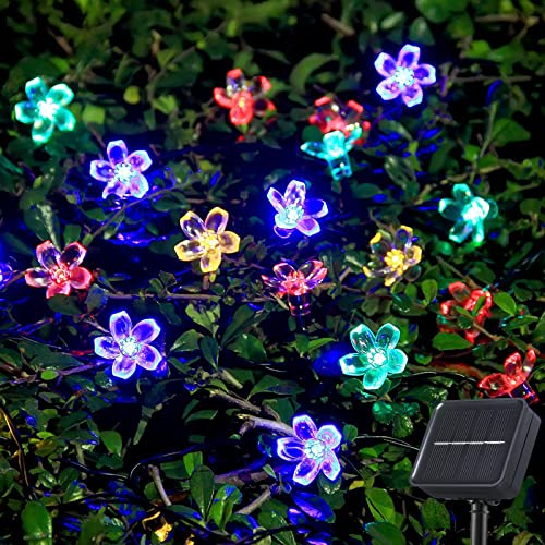 Cadena de Luces Solares, Ovker 7M 50 LED Flores Guirnaldas Luminosas Solares, 8 Modos IP65 Impermeables Luces de Hadas Decorativa para Jardín Exteriores, Jardines, Navideña Decoración(Multicolor)