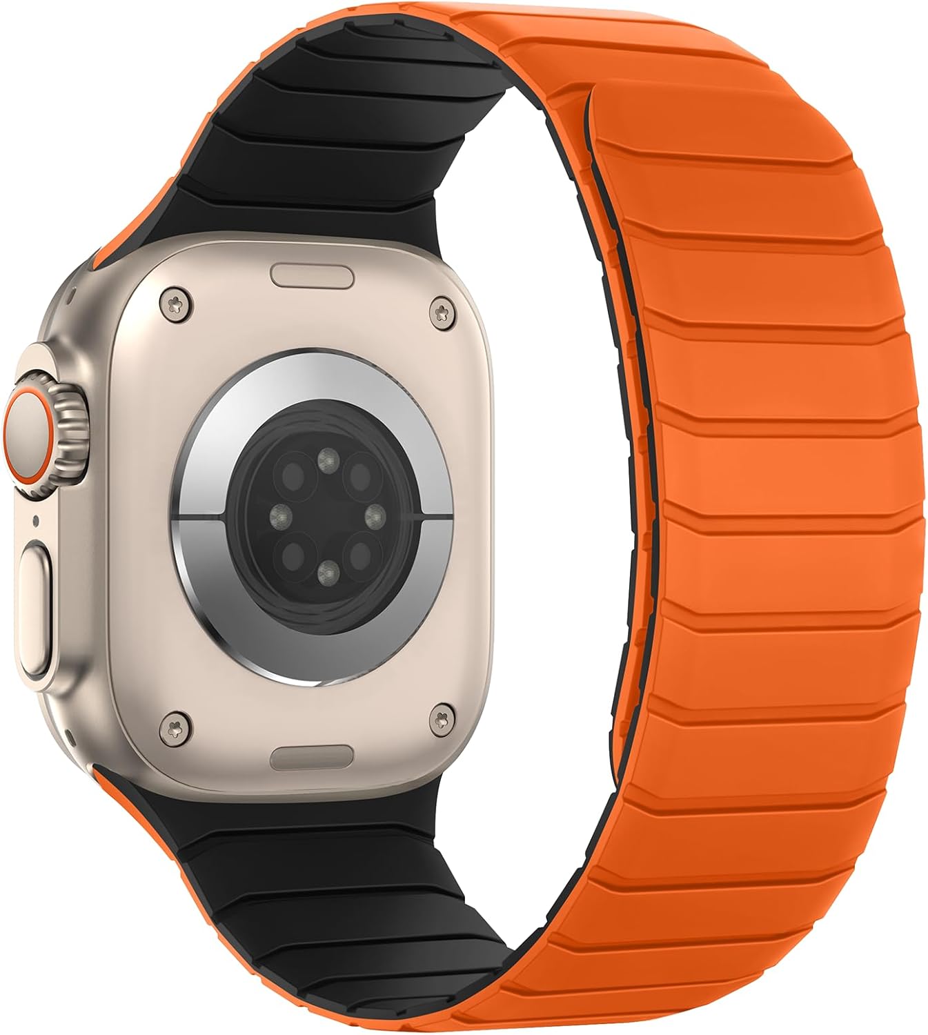 Magnetic Silicone Bands Compatible with Apple Watch 49mm 46mm 45mm 44mm 42mm, Sport Wristband for Men Women Compatible with iWatch Ultra3 2 1 SE Series 11 10 9 8 7 6 5 4 3, Orange-Black - Image 2