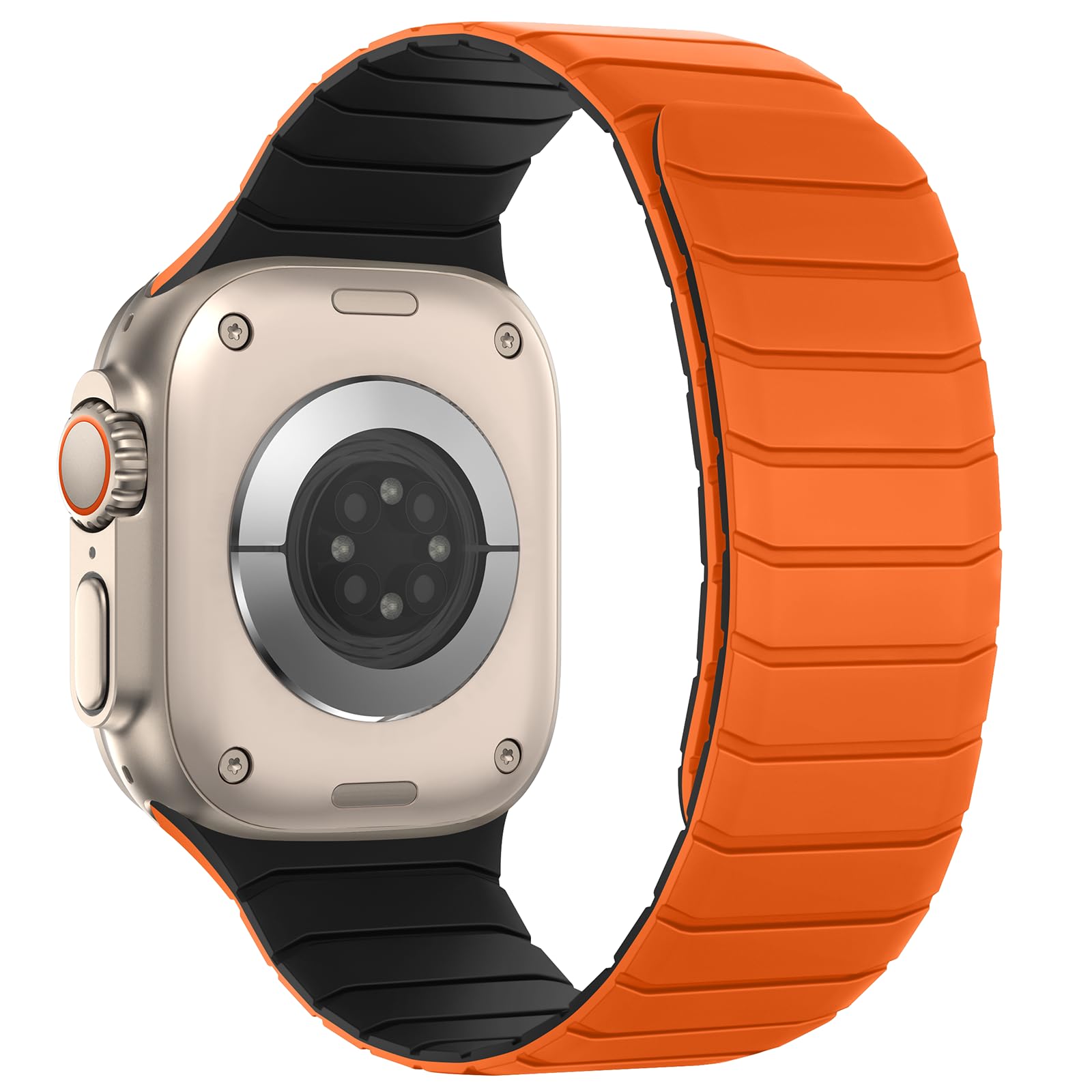 Sixmoat Cinturino Magnetico in Silicone Compatibile con Apple Watch 49mm 46mm 45mm 44mm 42mm per Uomo e Donna, Cinturini Sportivo e Leggero per Ultra SE Series 10 9 8 7 6 5 4 3, Arancione-Nero