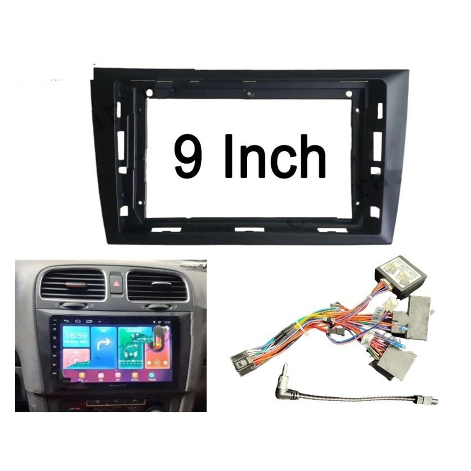 Mascherina Autoradio Cornice Stereo Telaio 9 Pollici per Autoradio Android Stereo Frame Lettore unità Principale Fascia Dash Board Cover per VW per Golf 6 2008-2012