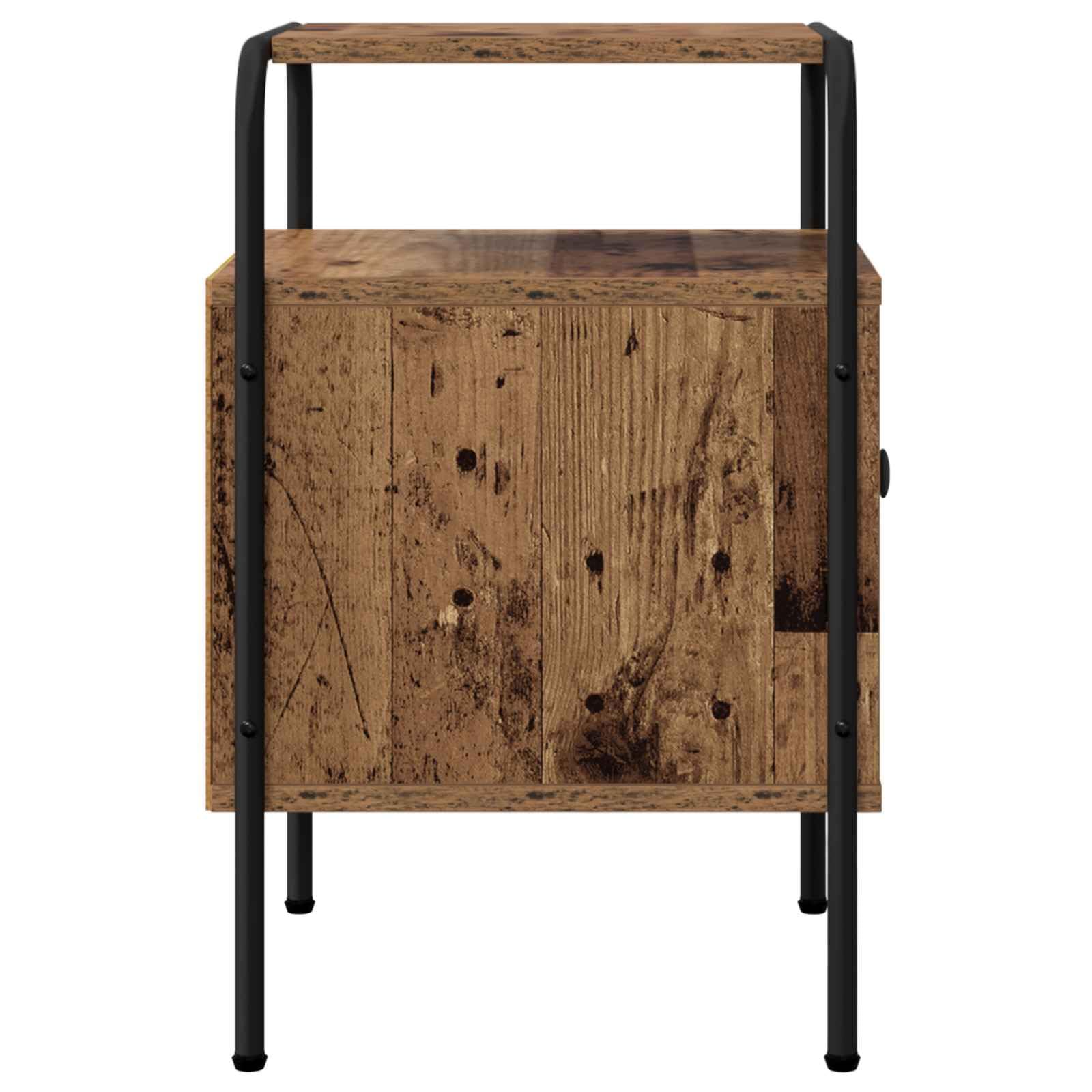 Armadio da notte legno antico con struttura in acciaio zincato, comodino moderno con anta e ripiano, mobiletto salvaspazio per camera letto soggiorno ufficio
