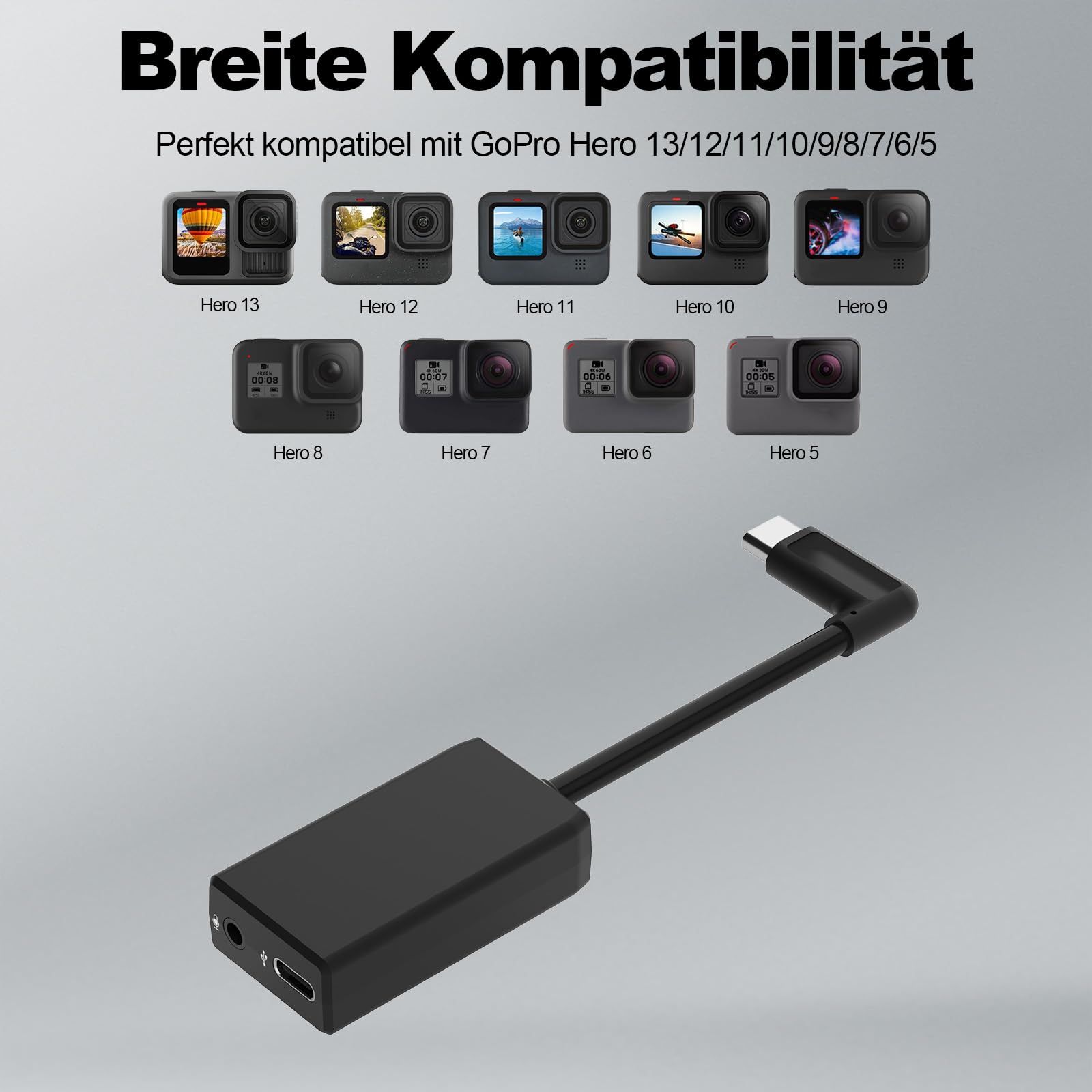 Homesuit 3,5mm Mikrofonadapter mit Windgeräuschreduzierung für GoPro Hero 13/12/11/10/9/8/7/6/5 Black GoPro-Zubehör Mikrofonadapter für Outdoor-Vlog, Reisen, Action-Video