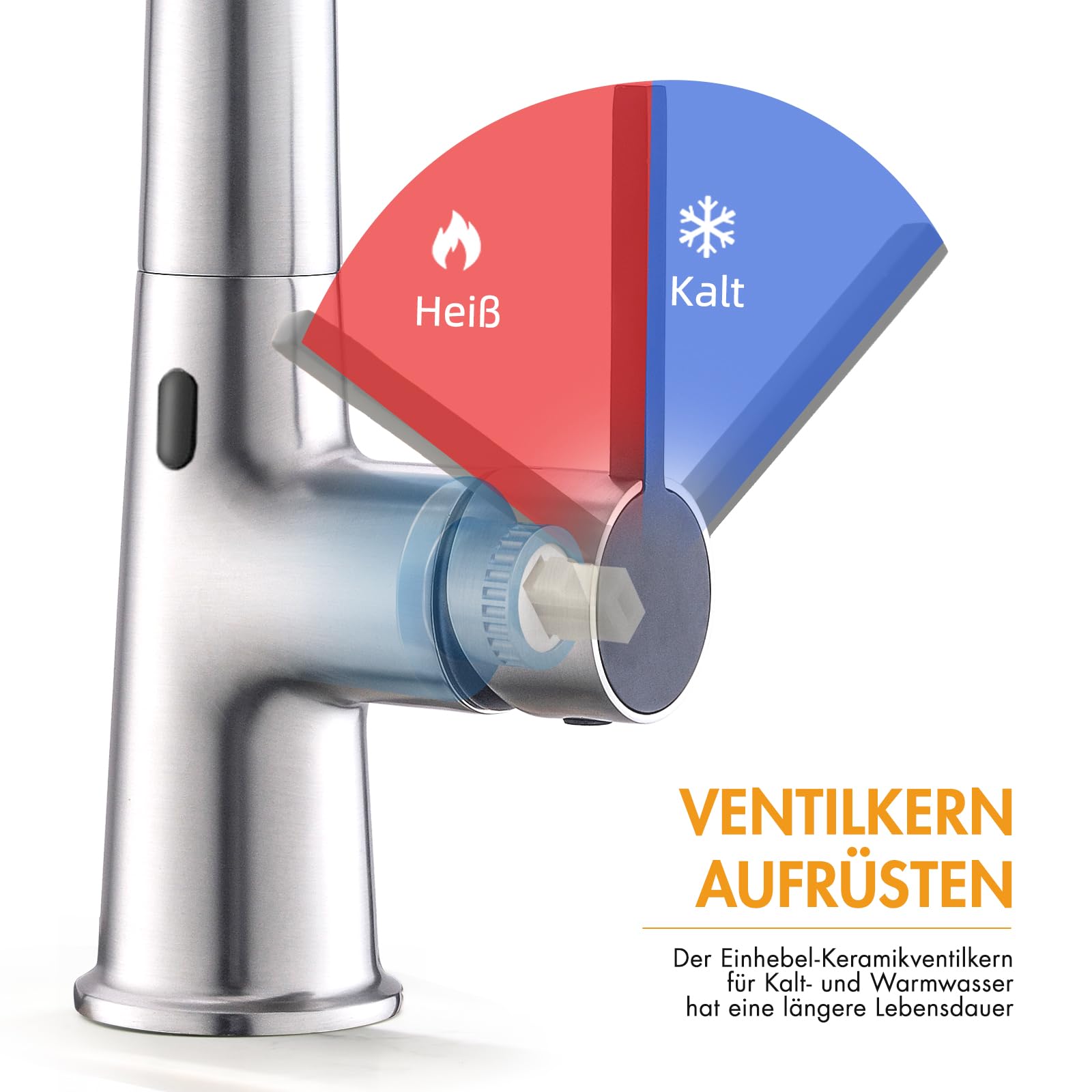 AIMADI Sensor Wasserhahn Küche Ausziehbar Automatisch Küchenarmatur Berührungslos, 360° Drehgelenk, 2 Sprühmodi Armatur Küche Spültischarmatur Flexibel & Modern Gebürstete Nickel