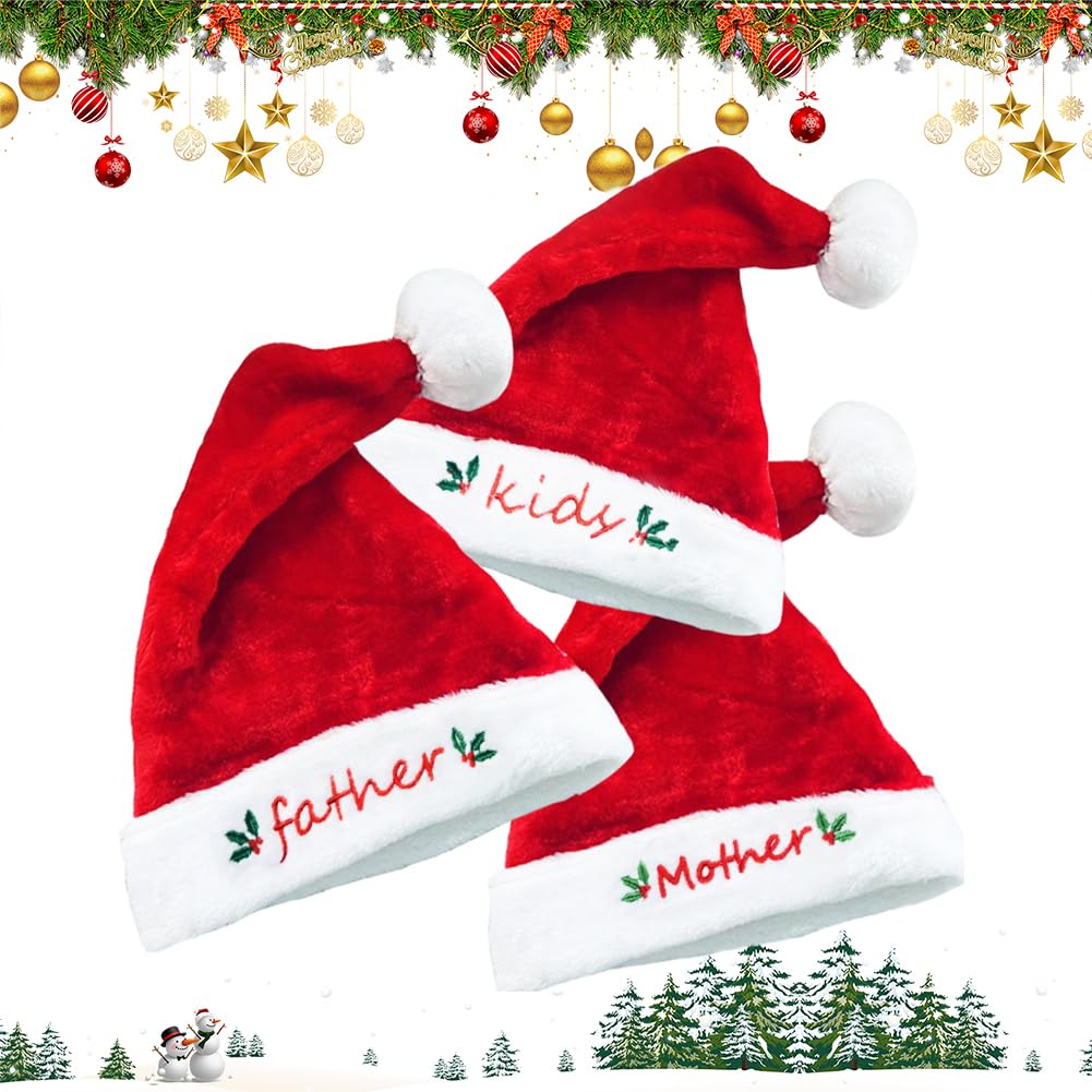 ZPSOSPZ 3pcs Santa Hat for Christmas Red Father Xmas Hat for Adults Unisex Soft Plush Classic Fur Xmas Holiday Hat