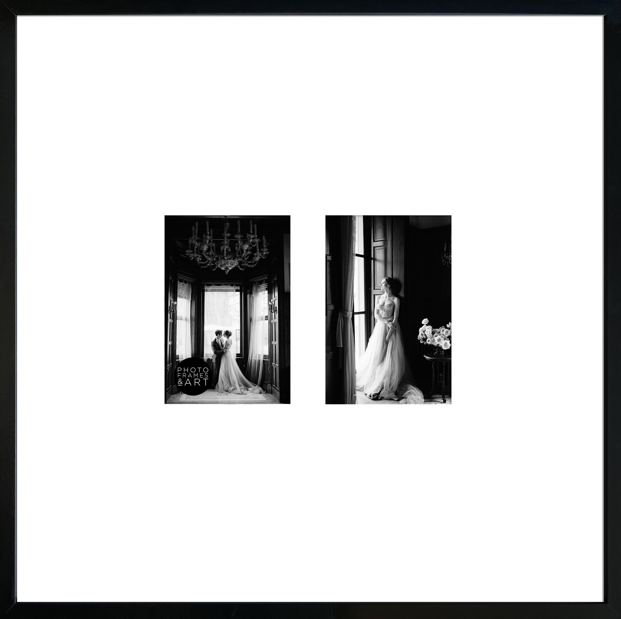 Pf+A Black Large Square Frame For X2 6X4 Photos - Perspex Window - Wooden Winchester Premium Photo Picture Frame / 18X18 Frame For 6X4 Photographs