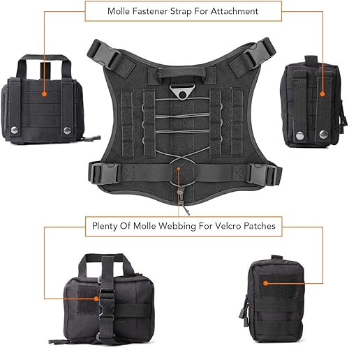 Miniatura 6 de Arnés para perros de servicio táctico, chaleco de entrenamiento para perros con bolsas Molle y soporte para botellas-TAN-L