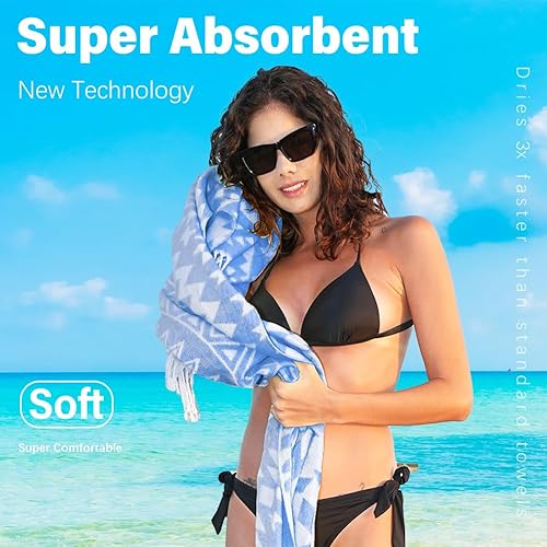 Miniatura 6 de Paquete de 2 toallas de playa turcas de secado rápido, absorbentes, 10% algodón, ligeras y delgadas, toallas de baño para baño, piscina, toallas